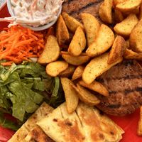 Vegan burger plate  at Ta Kroupia in Leros