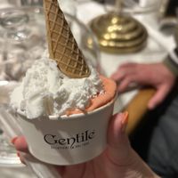 Fior di latte al riso, strawberry sorbett  at Gelateria Gentile  in Bari