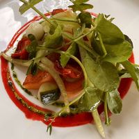 Seared melon, pickled cucumber and other stuff  at Iris Café in Bardigues