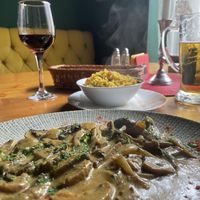 Mushroom curry & peanut curry rice  at Kashmir in Brasov