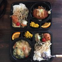 hamburgers set and daily lunch set  at Aju in Osaka