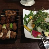 Yakitori and Sweet vinegar dressing salad at Aju in Osaka