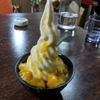 Ice cream with mango sauce (late summer seasonal) at Aju in Osaka