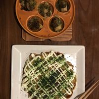 Vegan Okonomiyaki and mushroom escargot at Aju in Osaka