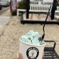 vegan oreo mint & sign out front saying “vegan options”   at Ship Bottom Ice Cream Co in Ship Bottom