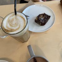 Sea salt brownie and ice coffee  at Le Philtre Café in Quebec