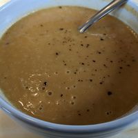 Sweet Potato soup at Le Philtre Café in Quebec