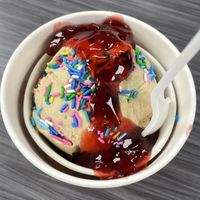 Coffee Ice Cream w/Strawberries & Rainbow Sprinkles  at Charlie & Munco's in North Wildwood