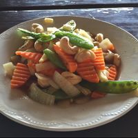 Pak pak with cashew nuts, 75 baht at Mut Mee Restaurant in Nong Khai