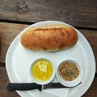 Bread, oil and dukkah at Thornton's in Thornton Beach