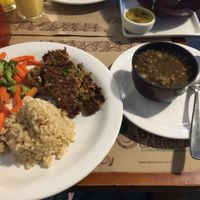 Set menu: Curried Indian lentil stew with banana and apple, brown rice, mixed vegetables  at Bio Carioca in Rio De Janeiro