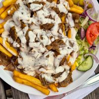 Vegansk kebabtallrik at Järnvägskiosken Pizzeria in Mora