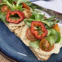 Hummus on Toast with Veggies   at Drunken Coffee in Cesky Krumlov