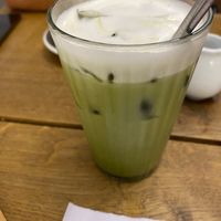 Iced matcha latte with coconut milk at Drunken Coffee in Cesky Krumlov