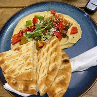 Hummus and pitta at Drunken Coffee in Cesky Krumlov