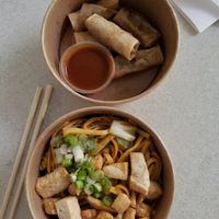 Tofu chow mein and vegetable spring rolls at East Street by Tampopo - Kiosk in Manchester