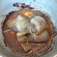 Alcachofas con romescu y ramen at Ruda in Villacarriedo