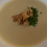 Parsnip soup with parsnip crisps.  Excellent  at True Bistro in Somerville