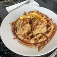 Battered tofu and waffles with chili agave   at True Bistro in Somerville