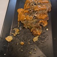 Sorry we started eating this before pick! But the Korean Brussel Cakes. 4/5! Super unique and great taste. Just a little bit mushy but super good otherwise.   at True Bistro in Somerville