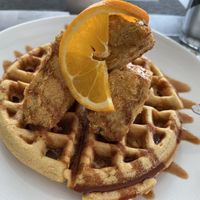 Waffle with buttermilk crispy tofu  at True Bistro in Somerville