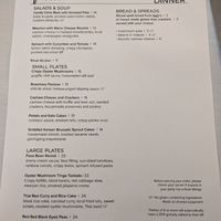 Dinner menu at True Bistro in Somerville