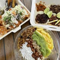 Chilaquiles, tacos, & mango Bowl at Konstanz in Cozumel