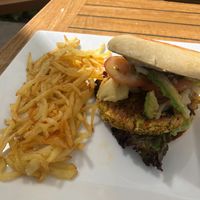 Homemade  Veggie burger on a homemade steamed vegan bun, even vegan cheese is homemade  #Veganuary at Konstanz in Cozumel