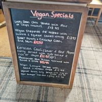 Separate vegan menu at California Tavern in Great Yarmouth
