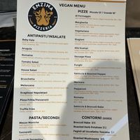Vegan Menu Dec 13, 2025  at Pizzeria Enzina in Waltham