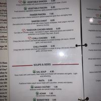 Menu with clearly labeled vegan options at Bombay Darbar in Miami