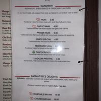 Menu with clearly labeled vegan options at Bombay Darbar in Miami