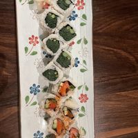 Spinach and asparagus roll and spicy ‘tuna’ (tomato) roll  at Kiku Sushi & Vegetarian in Lafayette