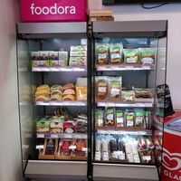 Fridge with vegan groceries at Pizzeria Lilla San Marco in Malmo