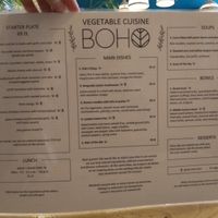 Menu at Boho in Lodz