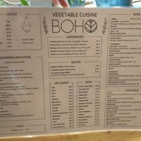 Menu at Boho in Lodz