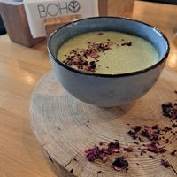 Truskawkowa matcha latte at Boho in Lodz