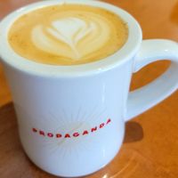 West End - red rooibos tea latte made w/ oatmilk and vanilla syrup at Propaganda Coffee in Lakewood