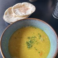 Lentil soup with pita  at Petra Bakery & Falafel in Vilnius