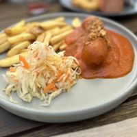 Currywurst aus Soja mit Pommes   at ahead Burghotel in Lenzen Elbe