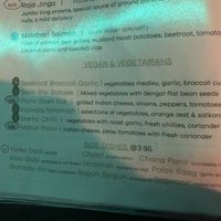 Vegan part of menu at Zyka in Hexham