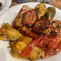 Stuffed peppers, wine leaves and zucchini flowers  at To Stachi in Crete