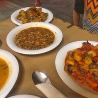 Soup of the day, veggies, rice and lentils, pumpkin flowers with rice  at To Stachi in Crete