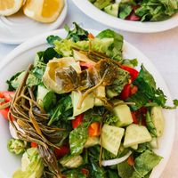 Raw vegan salad with organic ingredients, made especially for me by the chef, Stellios ✨🙏🏼 at To Stachi in Crete