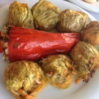 stuffed courgette flowers and pepper at To Stachi in Crete