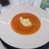 Gazpacho with olive oil ice cream at Restaurante Galoria in Burgos