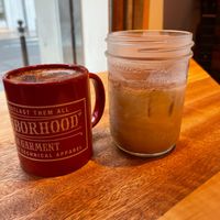 Hot MACADACCINO on left and cold one on right at The Nuts Exchange in Tokyo