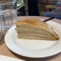 Crepe cake and matcha latte  at The Nuts Exchange in Tokyo