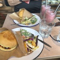 Cheese burger set and smoothie   at The Nuts Exchange in Tokyo