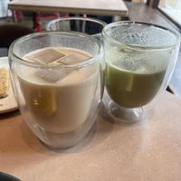Macadamia espresso and matcha   at The Nuts Exchange in Tokyo